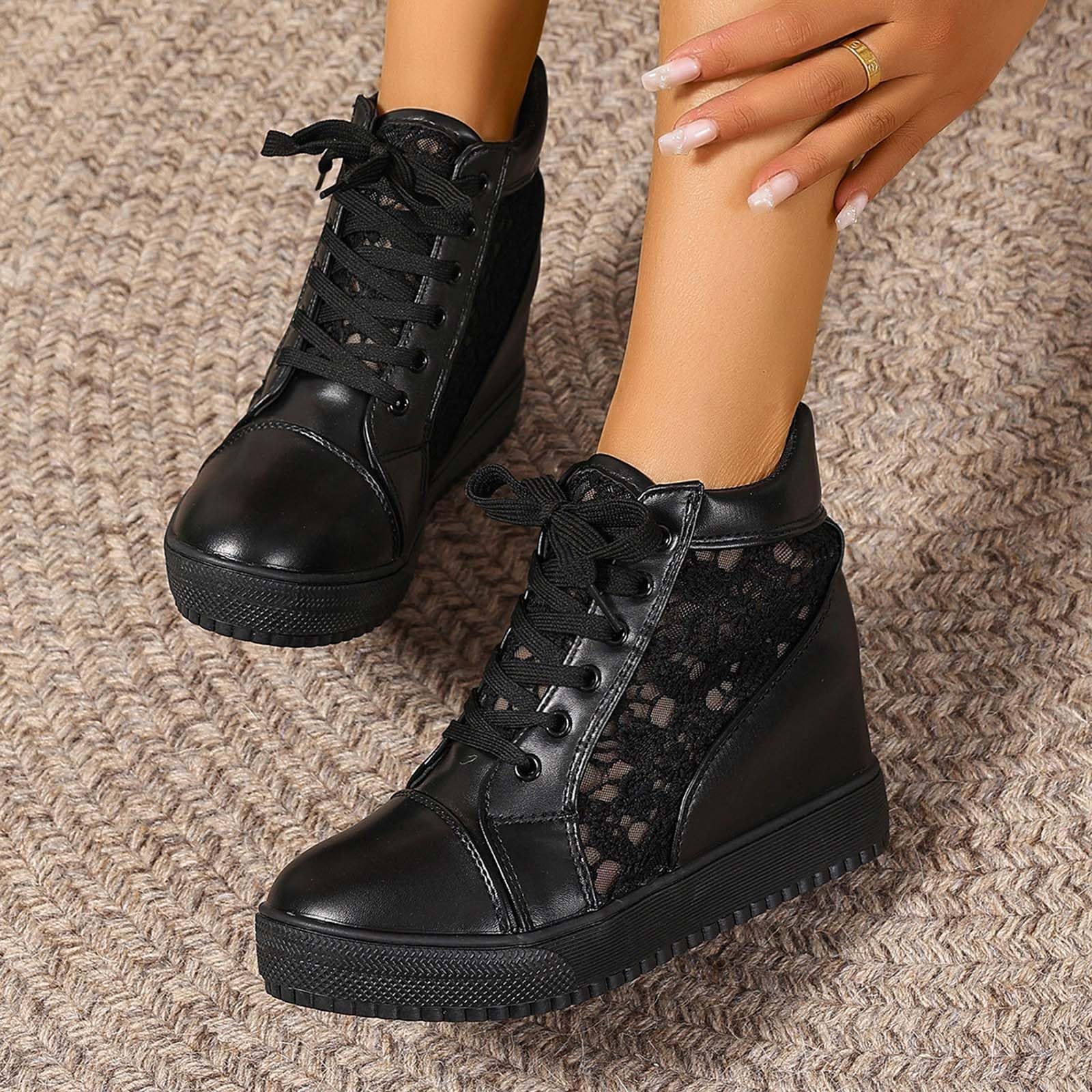 Amazon.com | Hbeylia Platform Hidden Heels Fashion Sneakers for